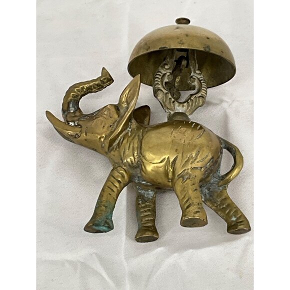 Vintage Brass‎ Elephant Bell Figurine With Patina Hotel Bell Reception Good Luck - Picture 7 of 9